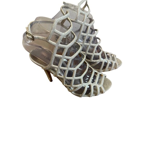 Madden Girl Size 7 Direct Strappy Stilettos Caged Business Pumps Sandals Silver - Picture 4 of 14